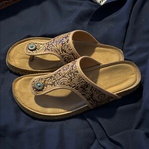 Floral Embossed Tan Sandals